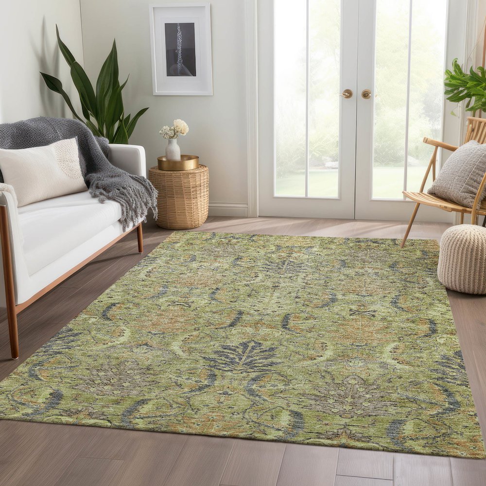 Luxury Washable Indoor/Outdoor Solace Aloe 5' x 7'6" Rug. Picture 5