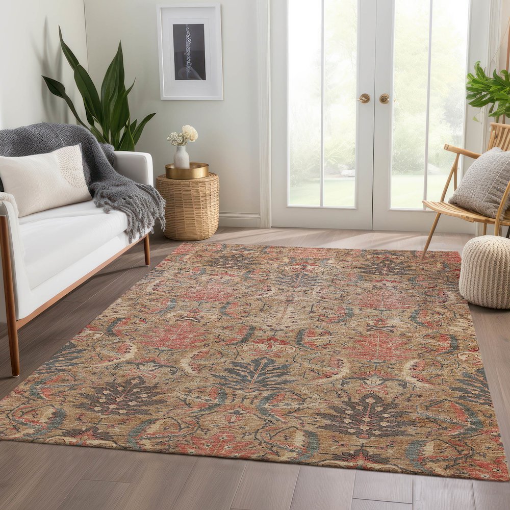 Luxury Washable Indoor/Outdoor Solace Tan 5' x 7'6" Rug. Picture 5