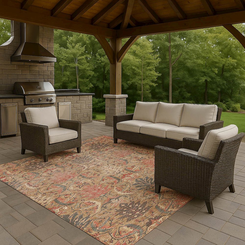 Luxury Washable Indoor/Outdoor Solace Tan 5' x 7'6" Rug. Picture 7