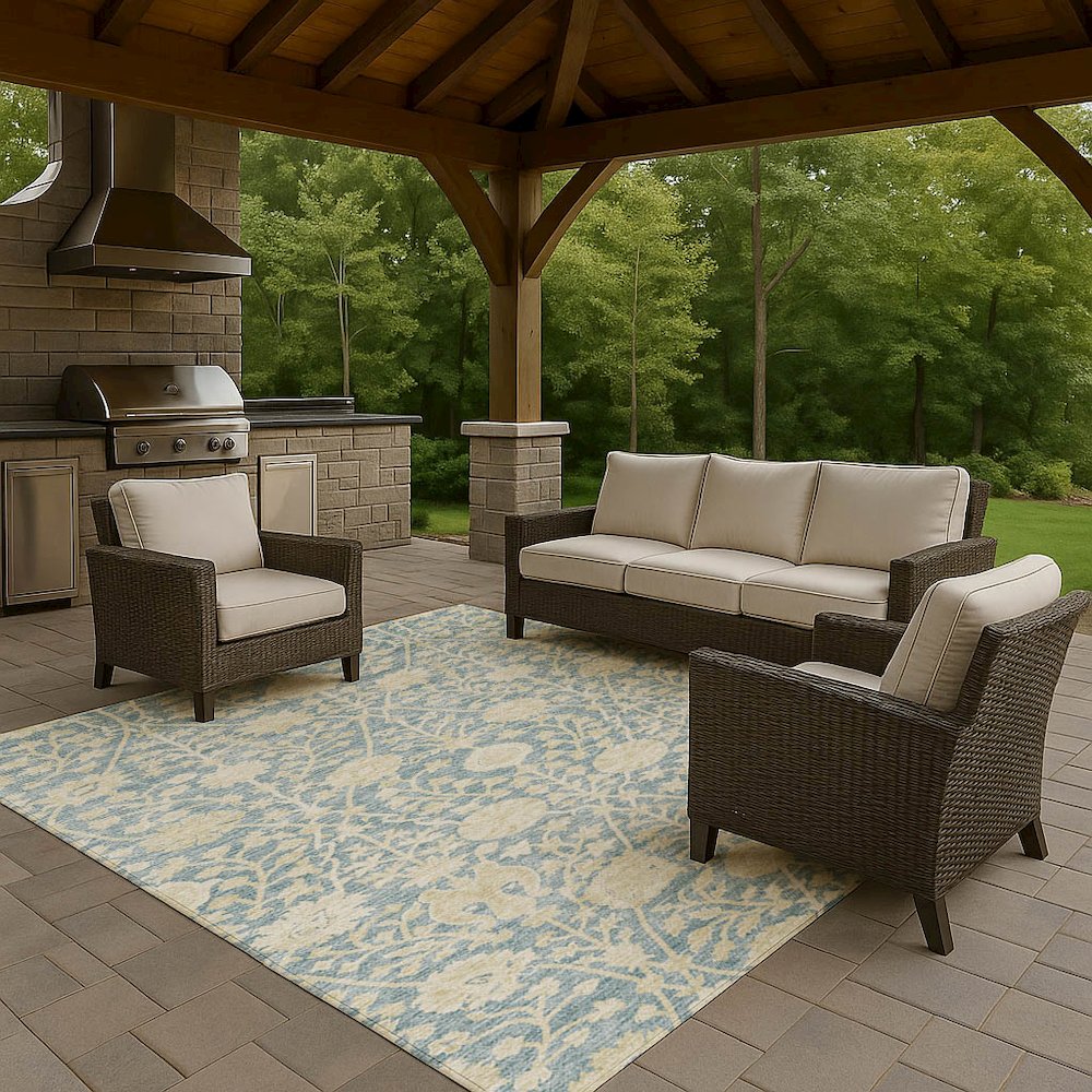 Luxury Washable Indoor/Outdoor Solace Sky 5' x 7'6" Rug. Picture 7
