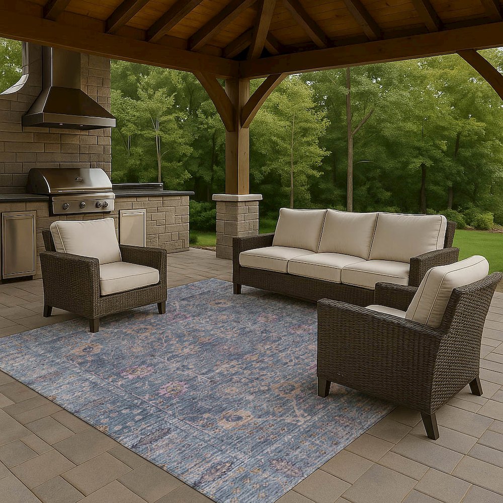 Luxury Washable Indoor/Outdoor Solace Denim 5' x 7'6" Rug. Picture 7