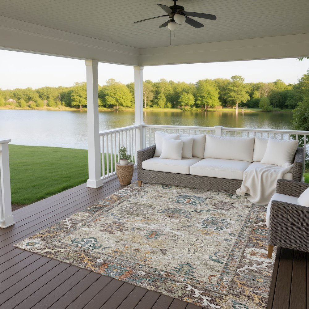 Indoor/Outdoor Silk Road Chocolate 5' x 7'6" Rug. Picture 7