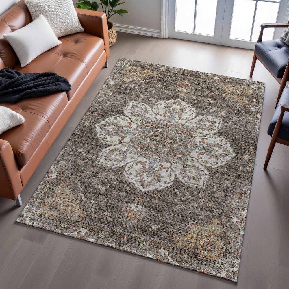 Indoor/Outdoor Silk Road Chocolate 5' x 7'6" Rug. Picture 6