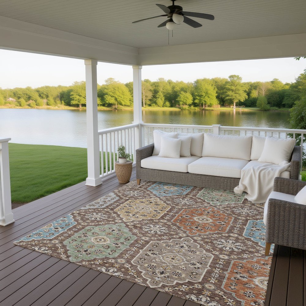 Indoor/Outdoor Silk Road Chocolate 5' x 7'6" Rug. Picture 7