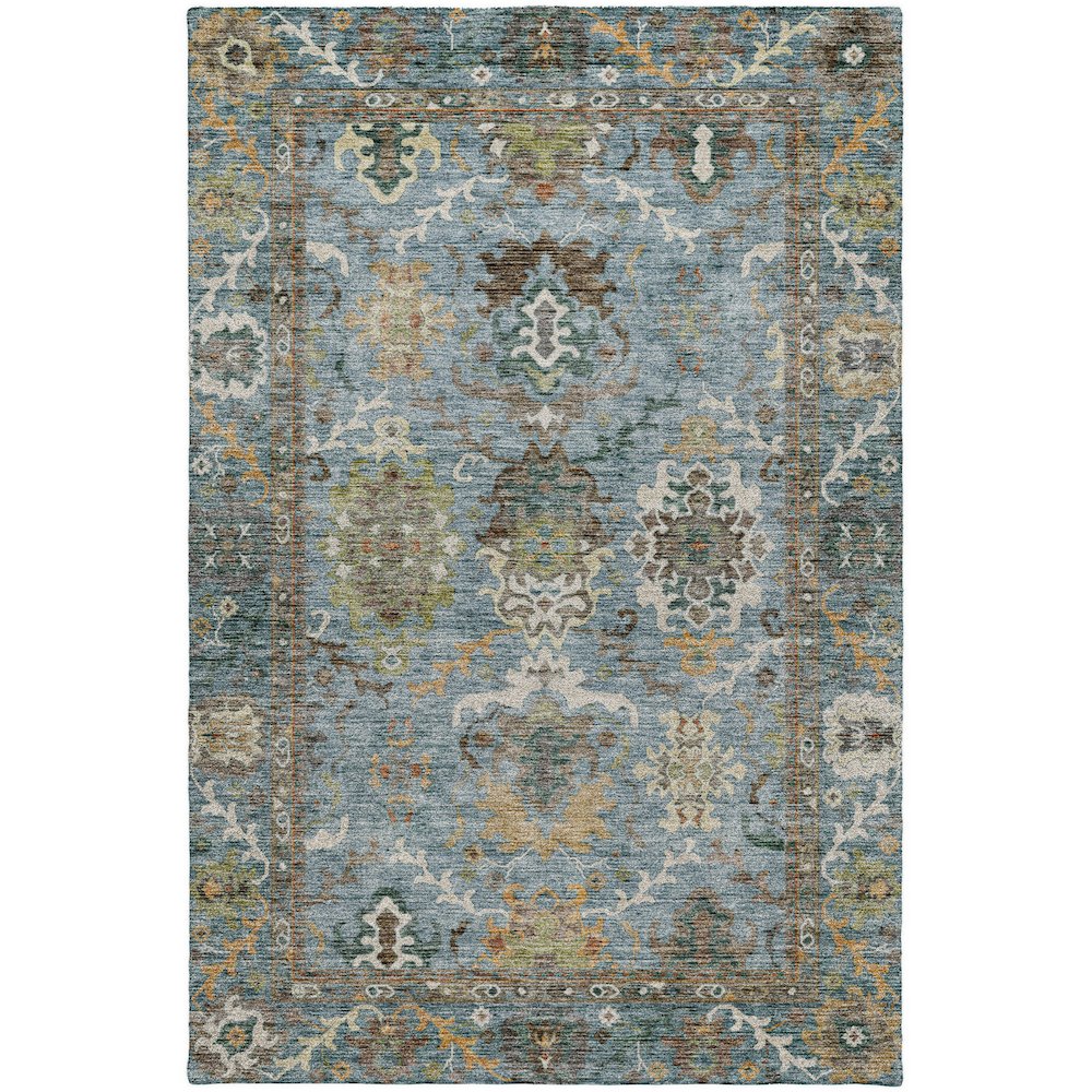 Indoor/Outdoor Silk Road Aqua 5' x 7'6" Rug. Picture 1