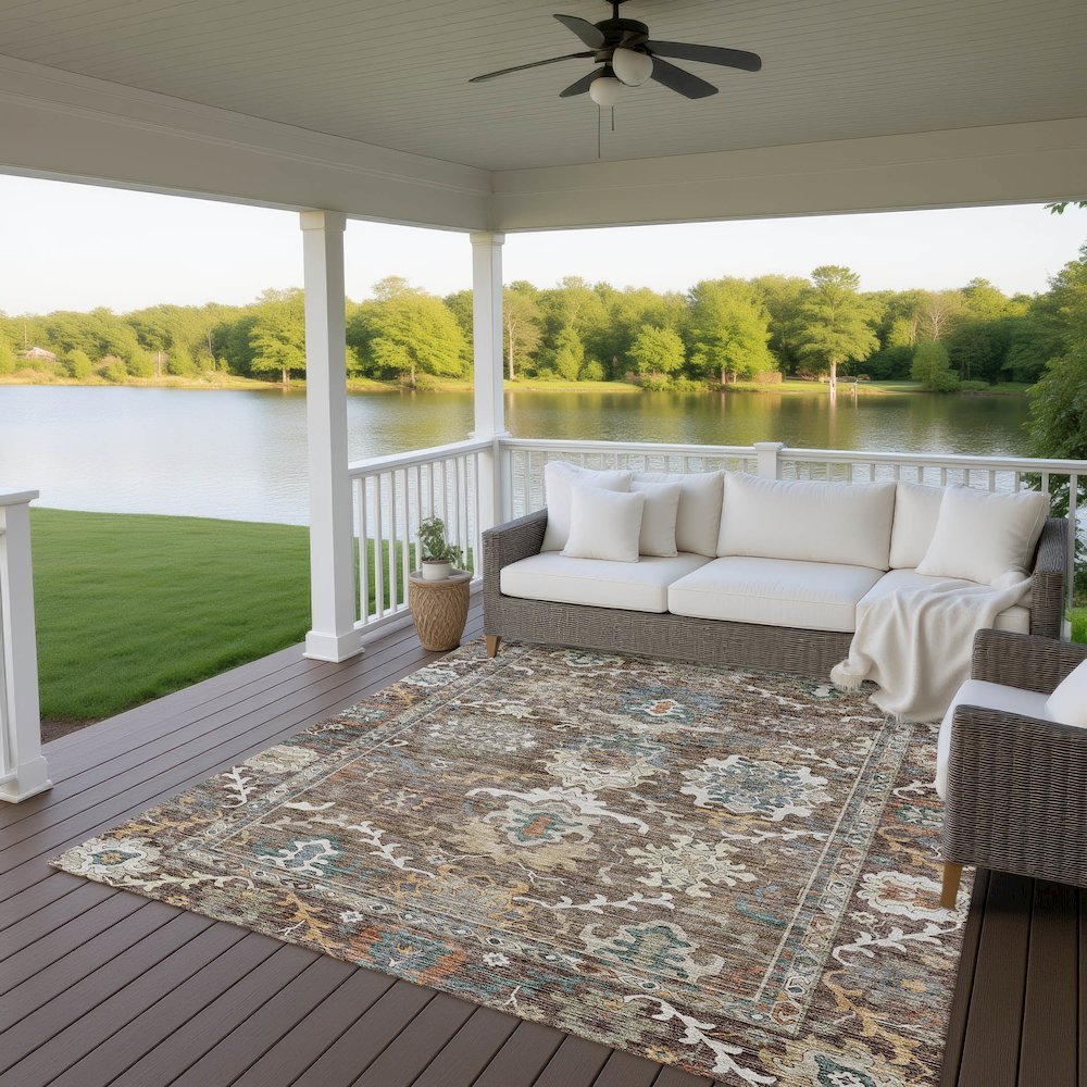 Indoor/Outdoor Silk Road Chocolate 5' x 7'6" Rug. Picture 7