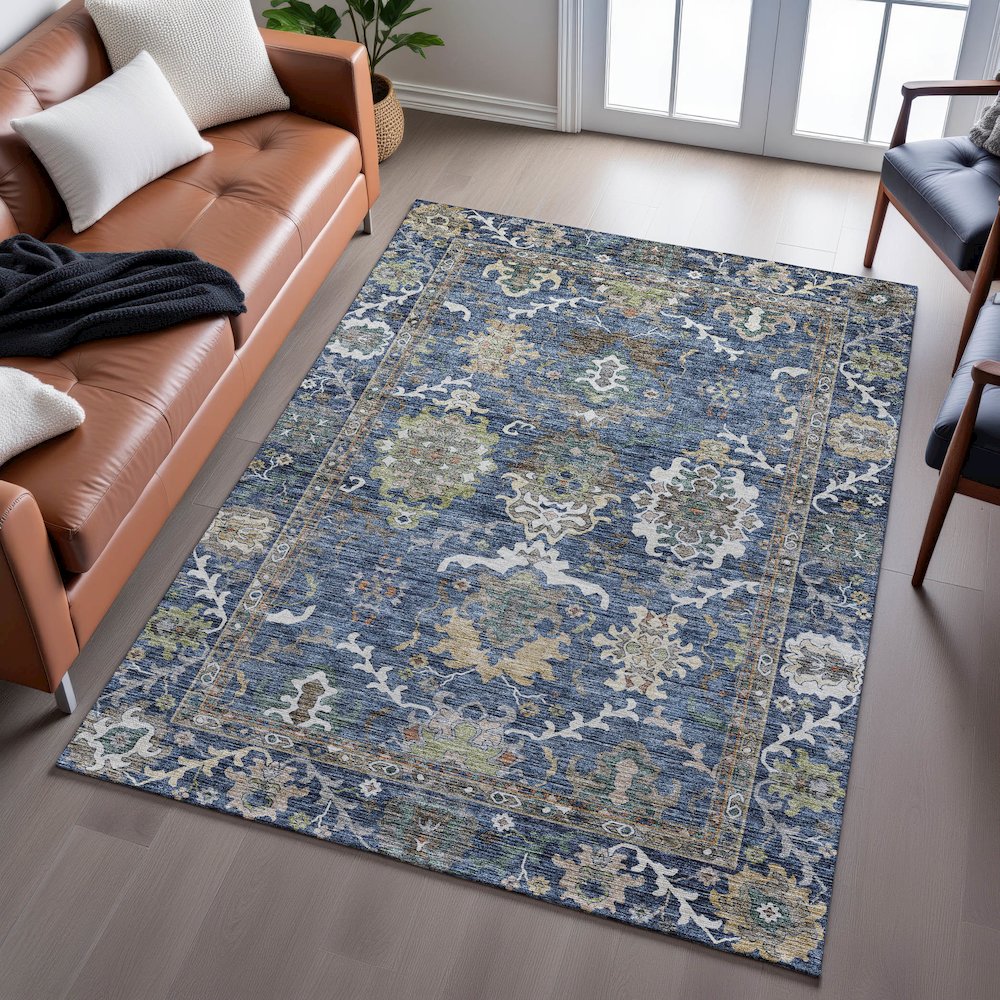 Indoor/Outdoor Silk Road Navy 5' x 7'6" Rug. Picture 6