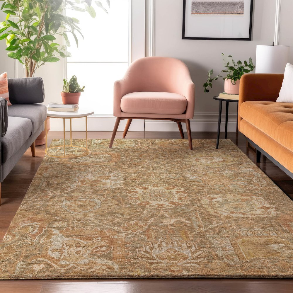 Luxury Washable Indoor/Outdoor Tabrook Khaki 5' x 7'6" Rug. Picture 5