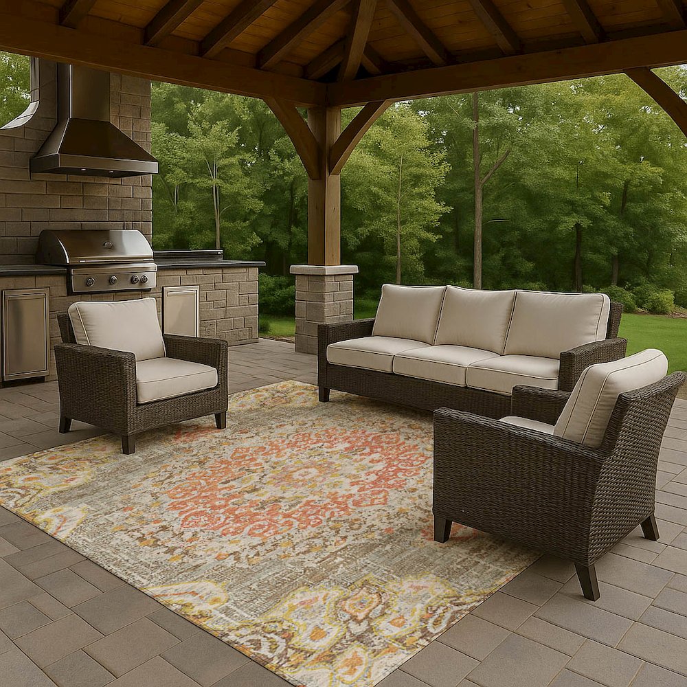 Luxury Washable Indoor/Outdoor Tabrook Brown 5' x 7'6" Rug. Picture 7