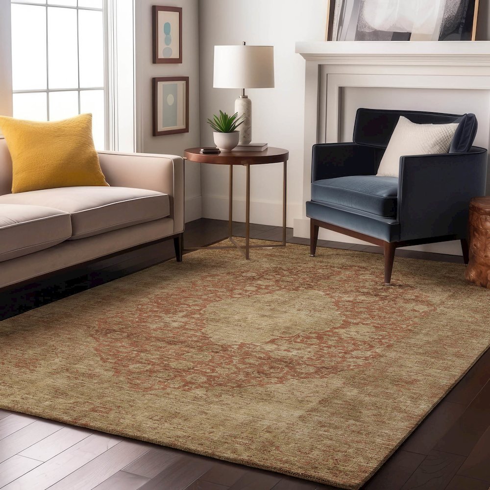 Luxury Washable Indoor/Outdoor Tabrook Paprika 5' x 7'6" Rug. Picture 6