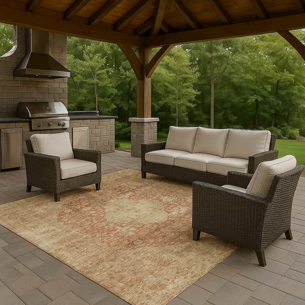 Luxury Washable Indoor/Outdoor Tabrook Paprika 5' x 7'6" Rug. Picture 7