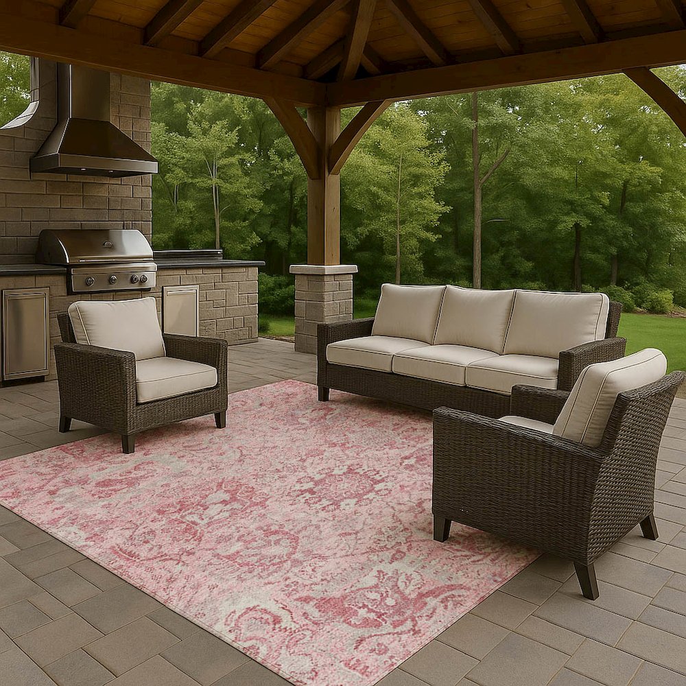 Luxury Washable Indoor/Outdoor Tabrook Pink 5' x 7'6" Rug. Picture 7