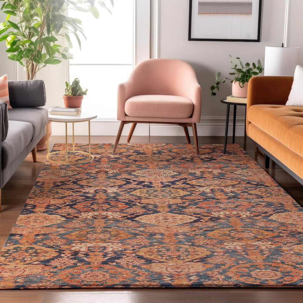 Luxury Washable Indoor/Outdoor Tabrook Terracotta 5' x 7'6" Rug. Picture 5