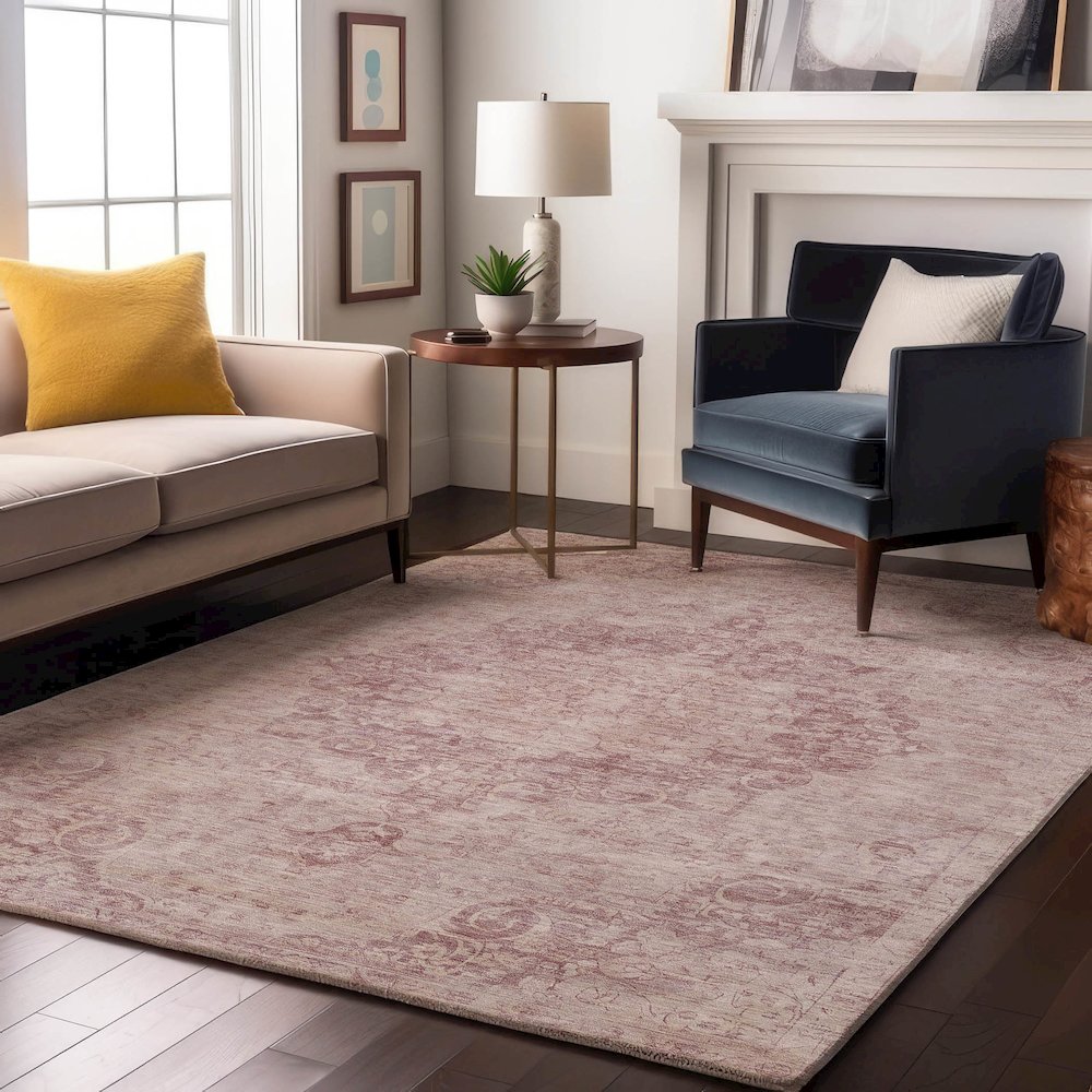 Luxury Washable Indoor/Outdoor Tabrook Pink 5' x 7'6" Rug. Picture 6