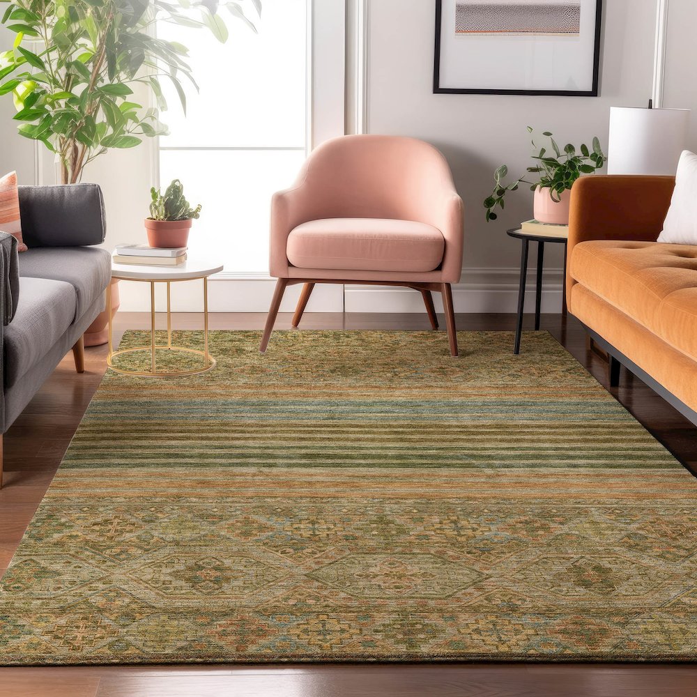 Luxury Washable Indoor/Outdoor Tabrook Aloe 5' x 7'6" Rug. Picture 5