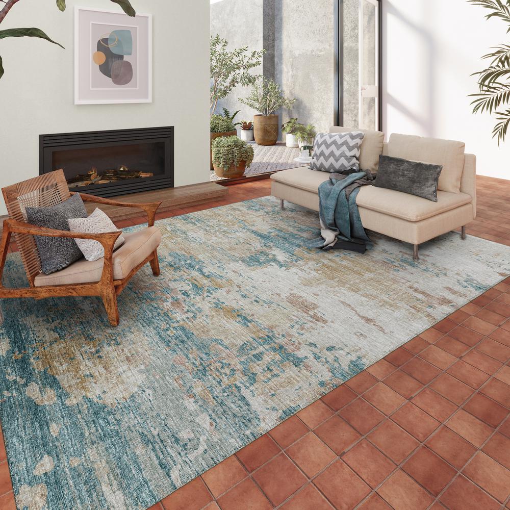 Indoor/Outdoor Accord AAC34 Teal Washable 5' x 7'6" Rug. Picture 2