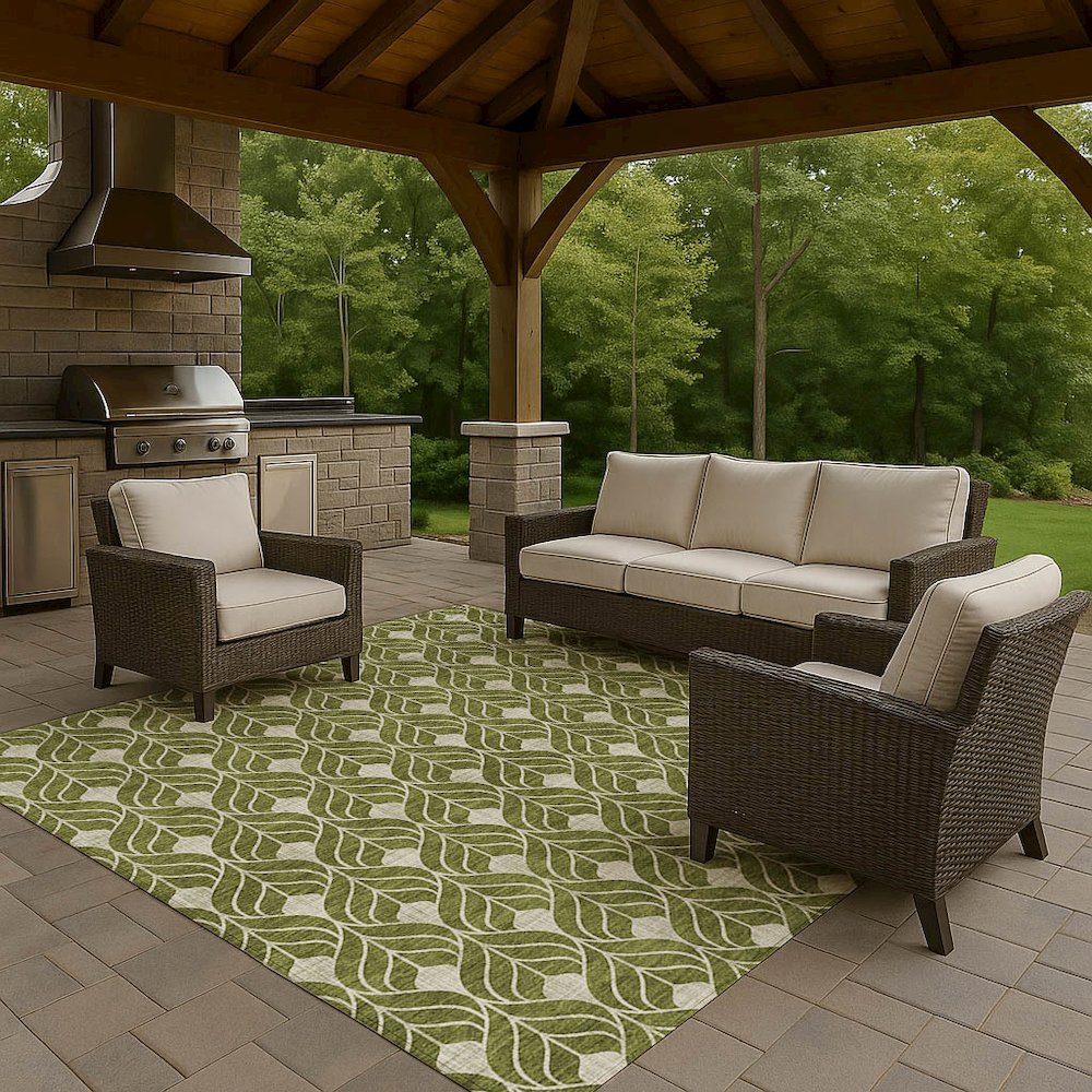 Luxury Washable Indoor/Outdoor The Reserve Olive 5' x 7'6" Rug. Picture 7