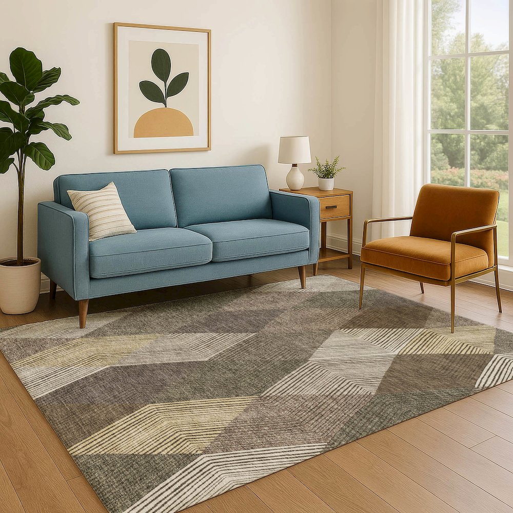 Luxury Washable Indoor/Outdoor The Reserve Brown 5' x 7'6" Rug. Picture 6