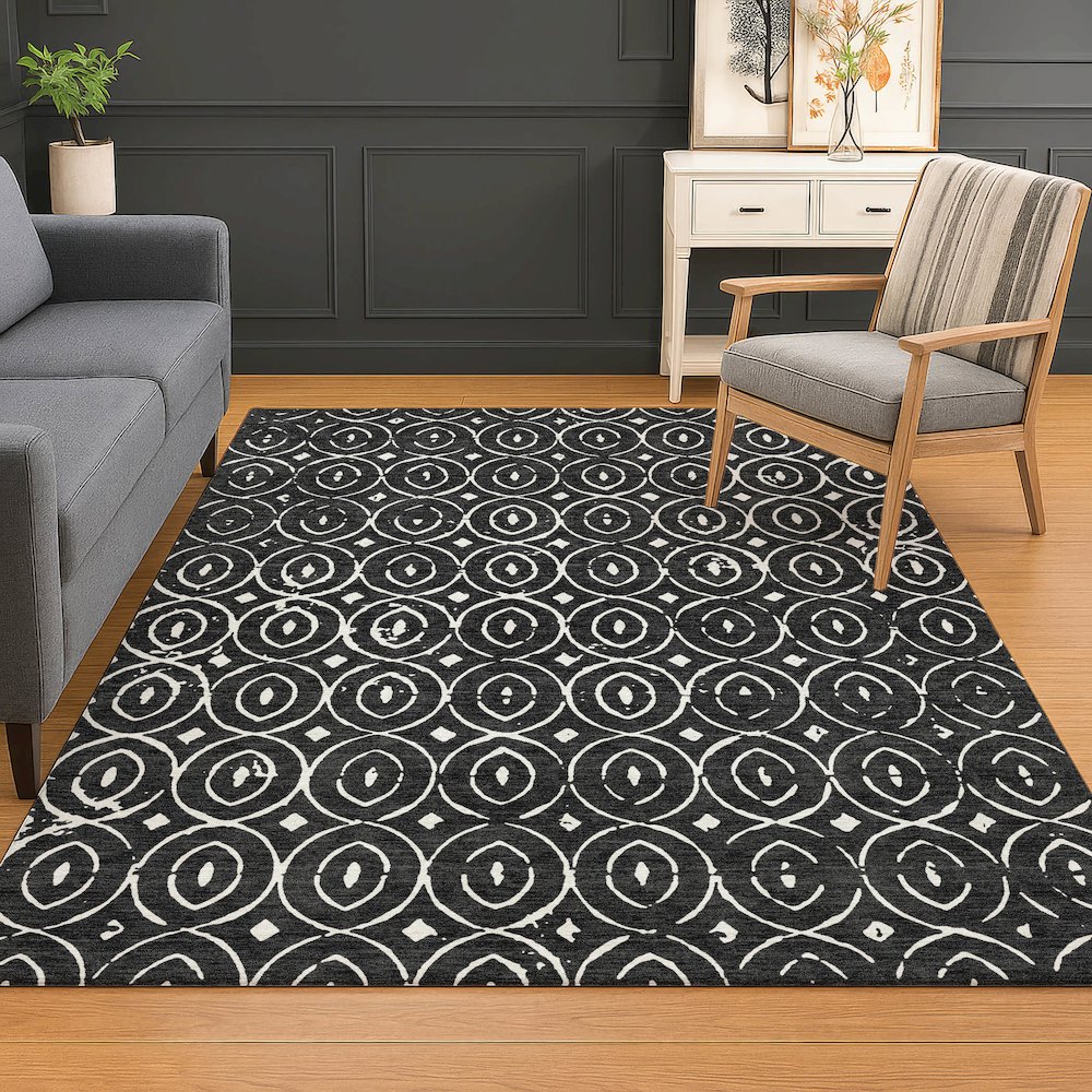 Luxury Washable Indoor/Outdoor The Reserve Black 5' x 7'6" Rug. Picture 5