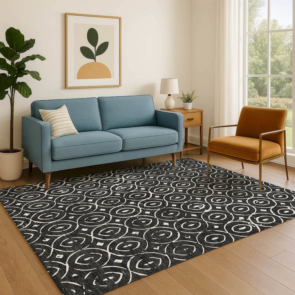 Luxury Washable Indoor/Outdoor The Reserve Black 5' x 7'6" Rug. Picture 6