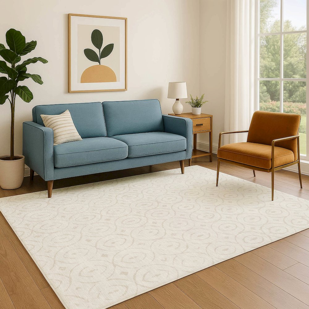 Luxury Washable Indoor/Outdoor The Reserve Ivory 5' x 7'6" Rug. Picture 6