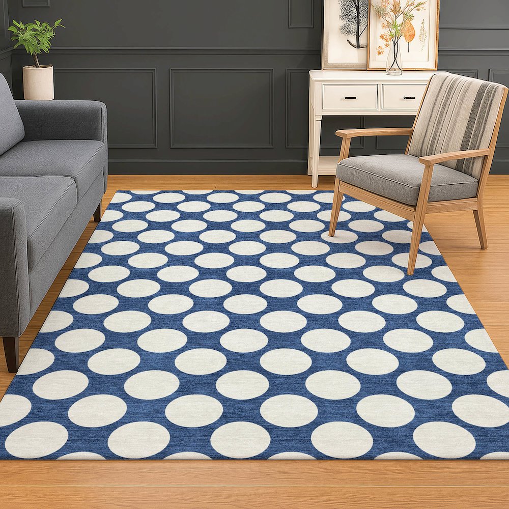 Luxury Washable Indoor/Outdoor The Reserve Navy 5' x 7'6" Rug. Picture 5