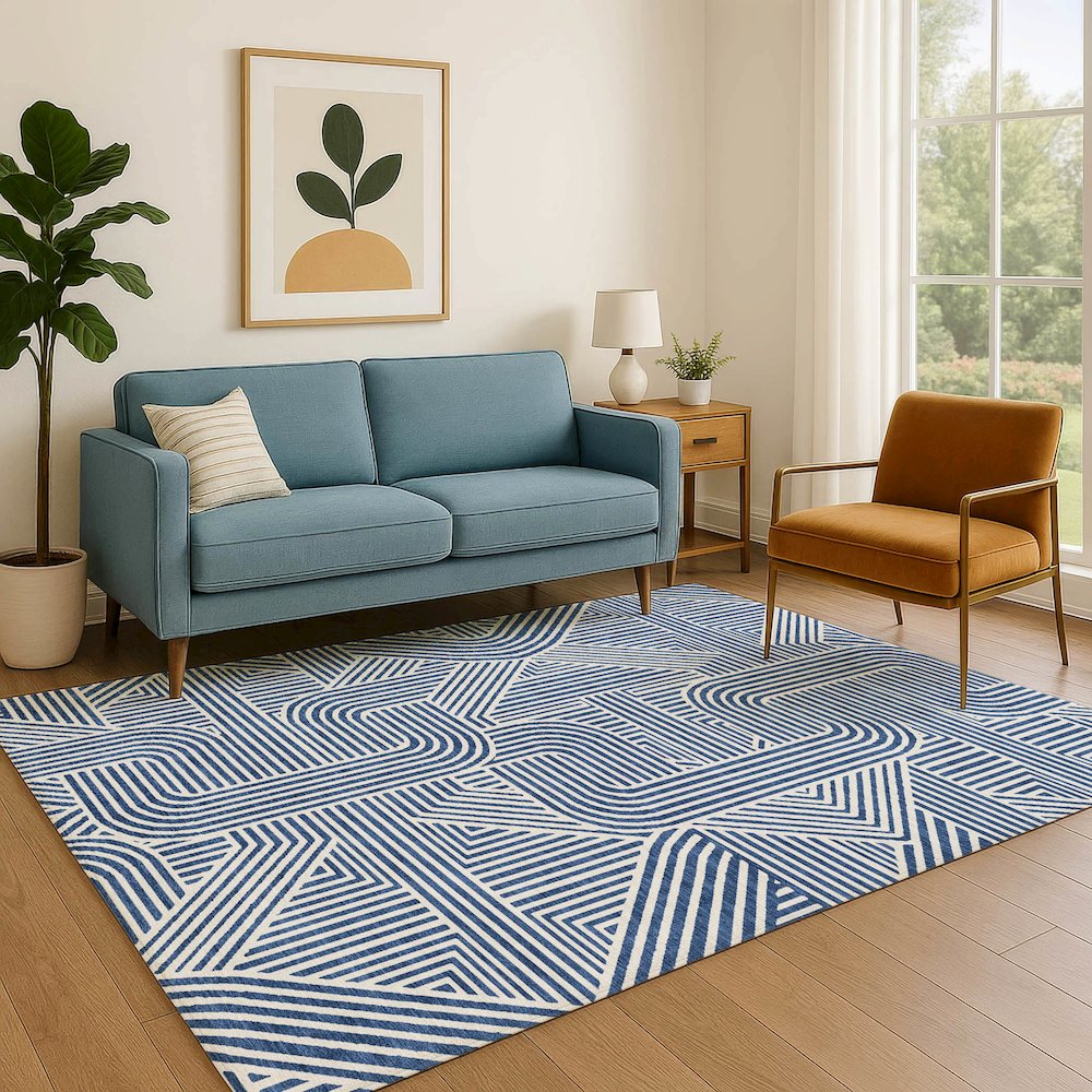 Luxury Washable Indoor/Outdoor The Reserve Navy 5' x 7'6" Rug. Picture 6