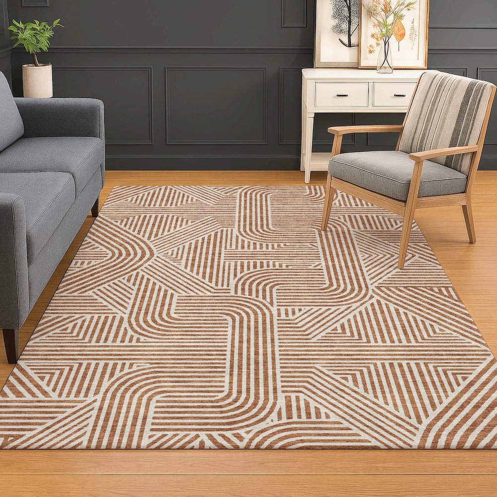 Luxury Washable Indoor/Outdoor The Reserve Paprika 5' x 7'6" Rug. Picture 5