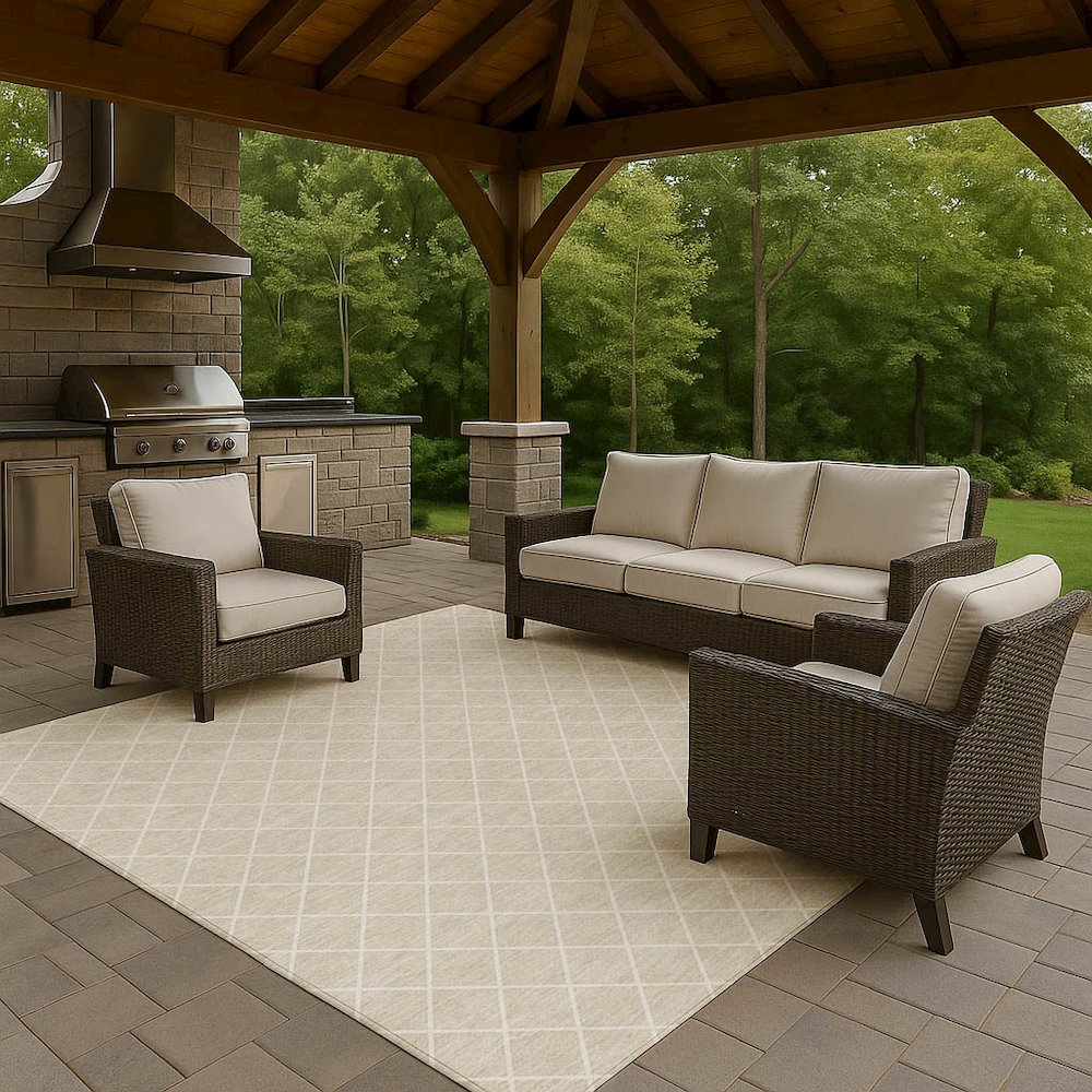 Luxury Washable Indoor/Outdoor The Reserve Beige 5' x 7'6" Rug. Picture 7