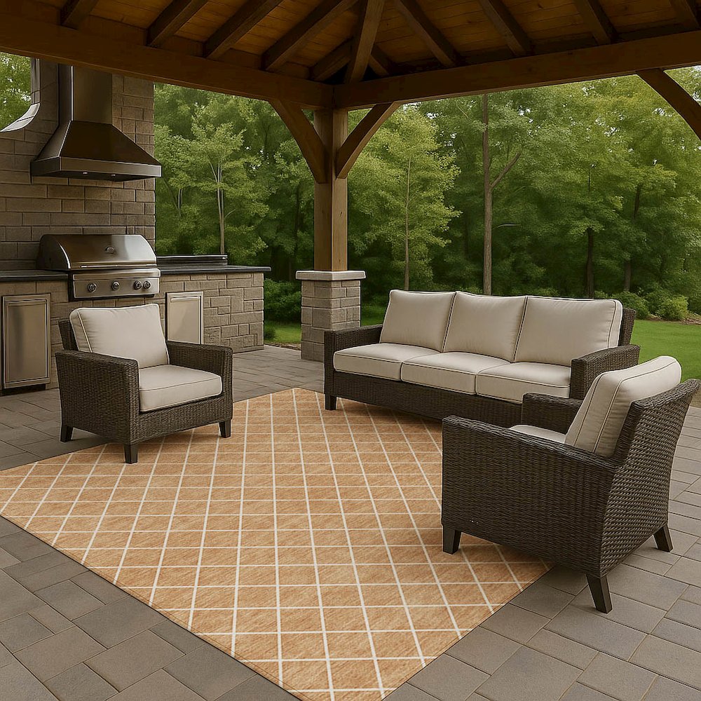 Luxury Washable Indoor/Outdoor The Reserve Copper 5' x 7'6" Rug. Picture 7
