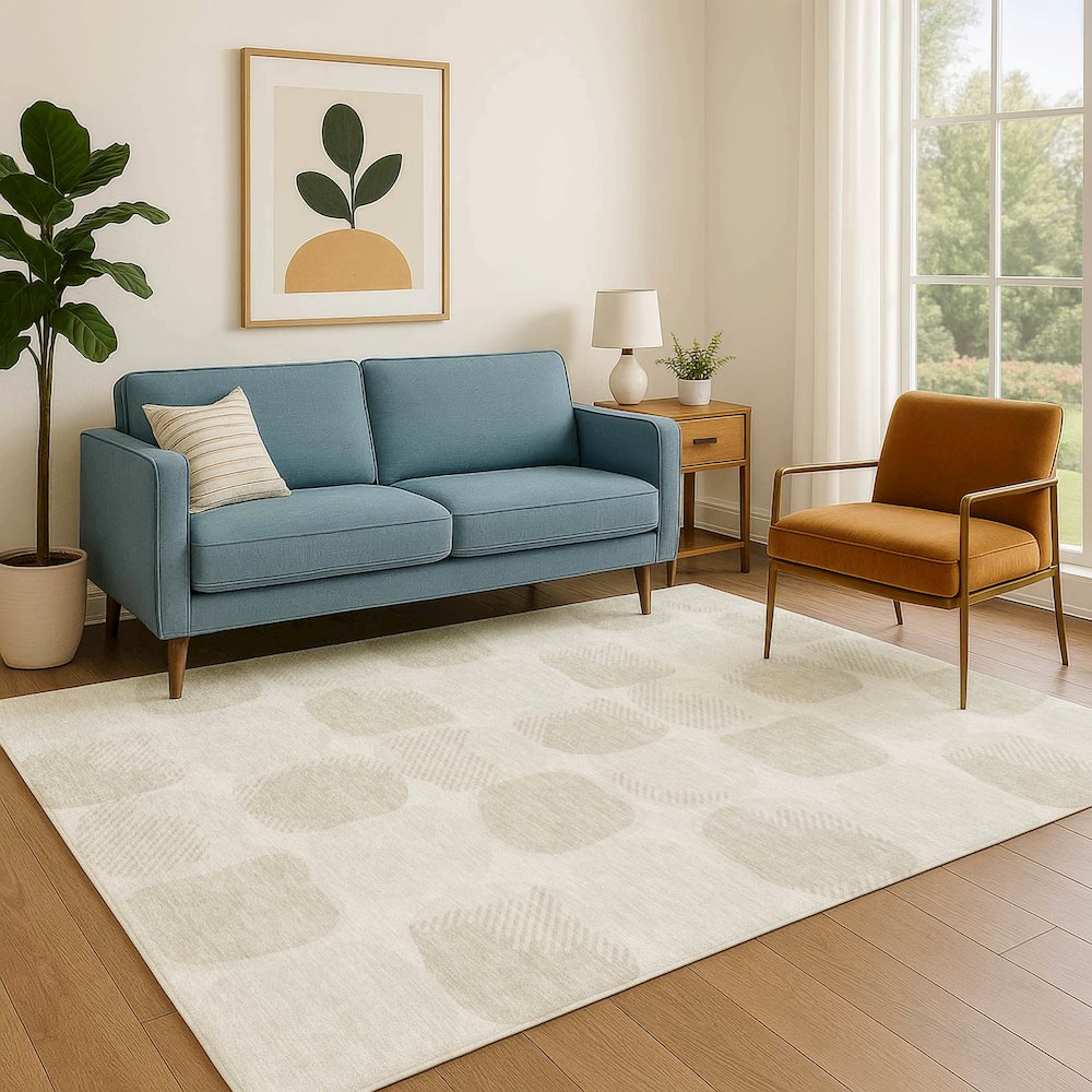 Luxury Washable Indoor/Outdoor The Reserve Ivory 5' x 7'6" Rug. Picture 6