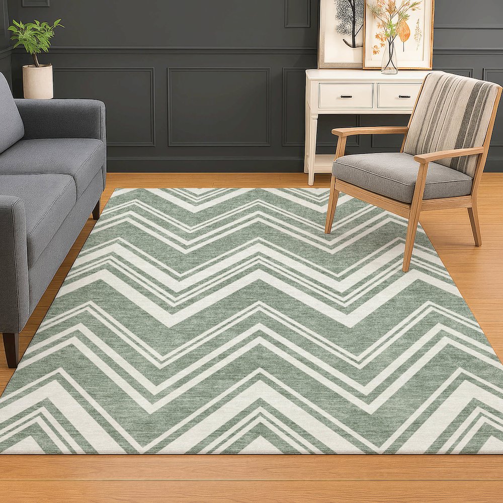 Luxury Washable Indoor/Outdoor The Reserve Sage 5' x 7'6" Rug. Picture 5
