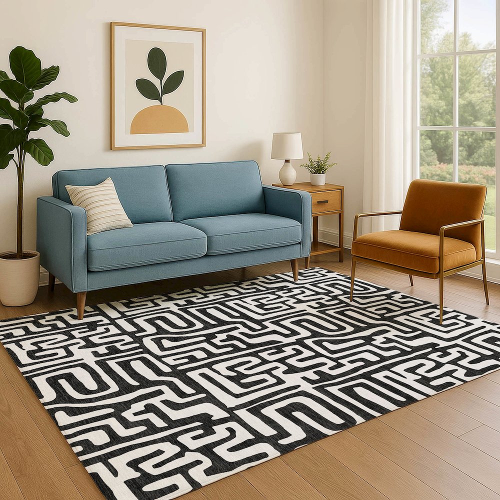 Luxury Washable Indoor/Outdoor The Reserve Black 5' x 7'6" Rug. Picture 6