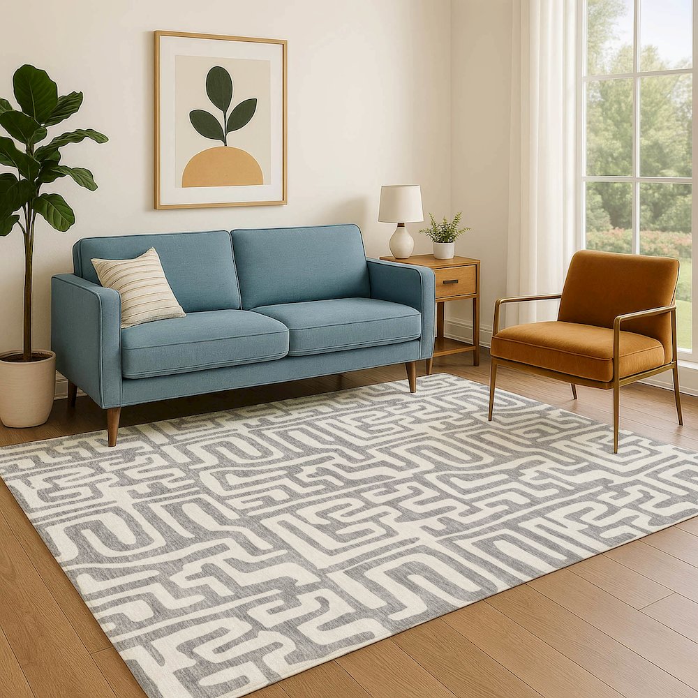 Luxury Washable Indoor/Outdoor The Reserve Gray 5' x 7'6" Rug. Picture 6