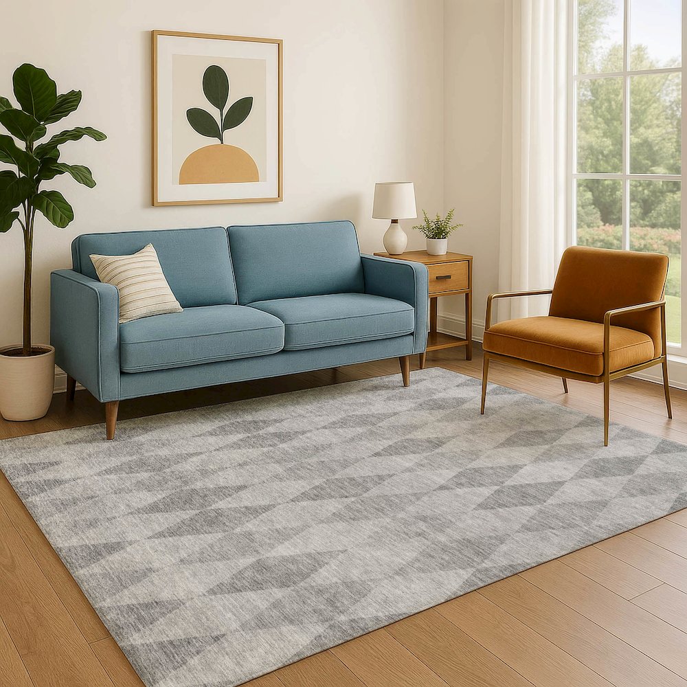 Luxury Washable Indoor/Outdoor The Reserve Gray 5' x 7'6" Rug. Picture 6