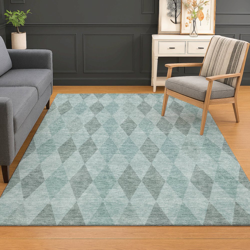 Luxury Washable Indoor/Outdoor The Reserve Teal 5' x 7'6" Rug. Picture 5