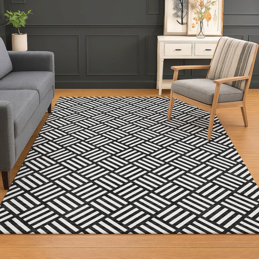Luxury Washable Indoor/Outdoor The Reserve Black 5' x 7'6" Rug. Picture 5