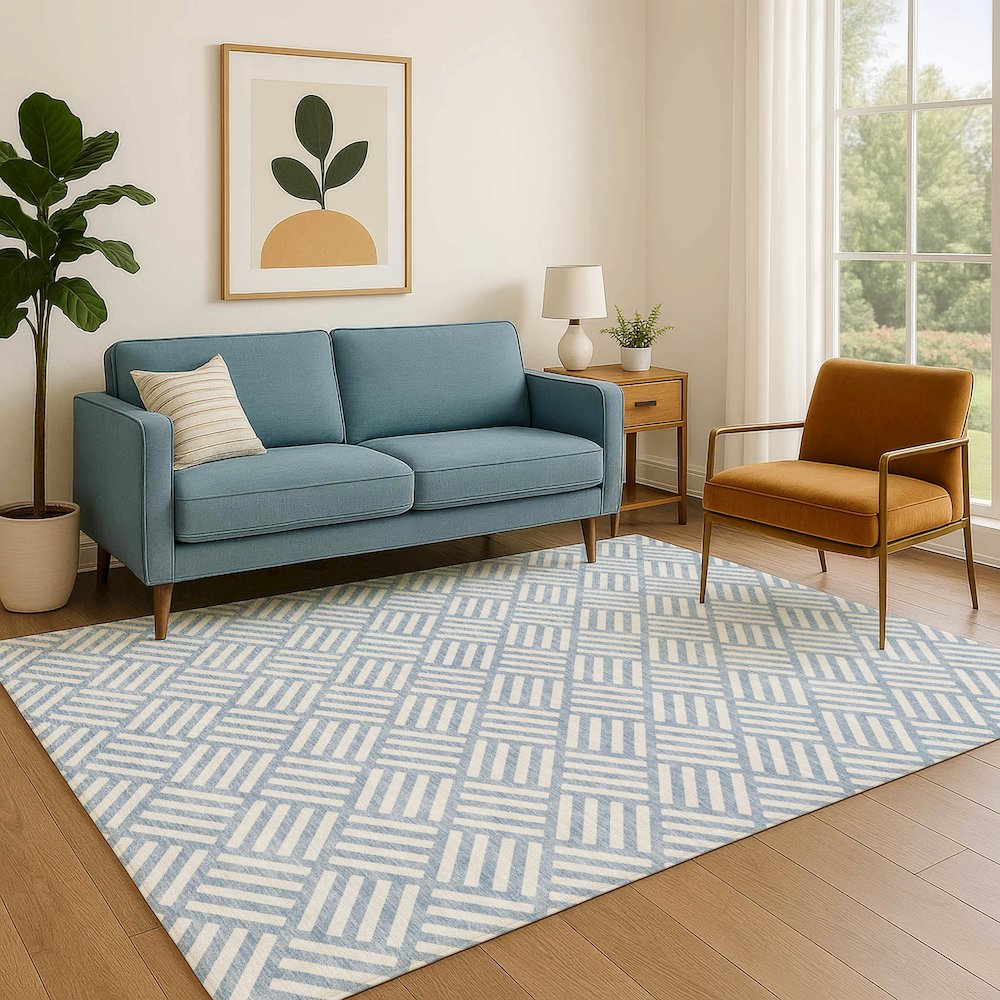 Luxury Washable Indoor/Outdoor The Reserve Denim 5' x 7'6" Rug. Picture 6