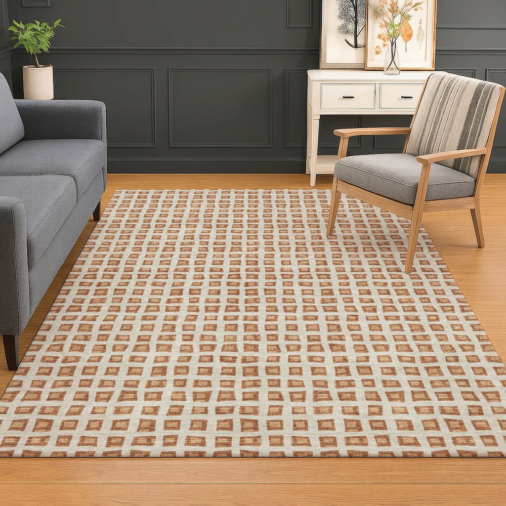 Luxury Washable Indoor/Outdoor The Reserve Copper 5' x 7'6" Rug. Picture 5