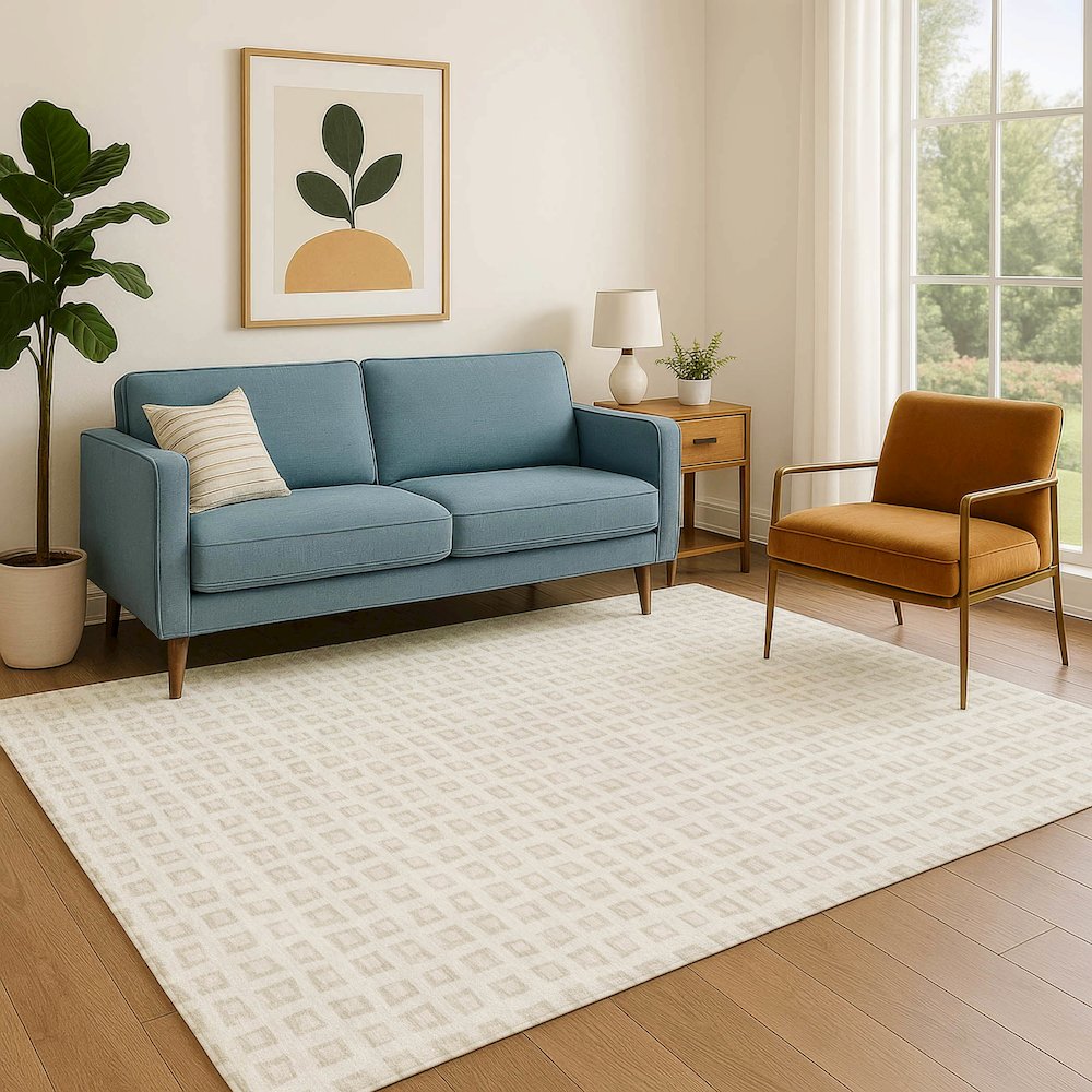 Luxury Washable Indoor/Outdoor The Reserve Ivory 5' x 7'6" Rug. Picture 6