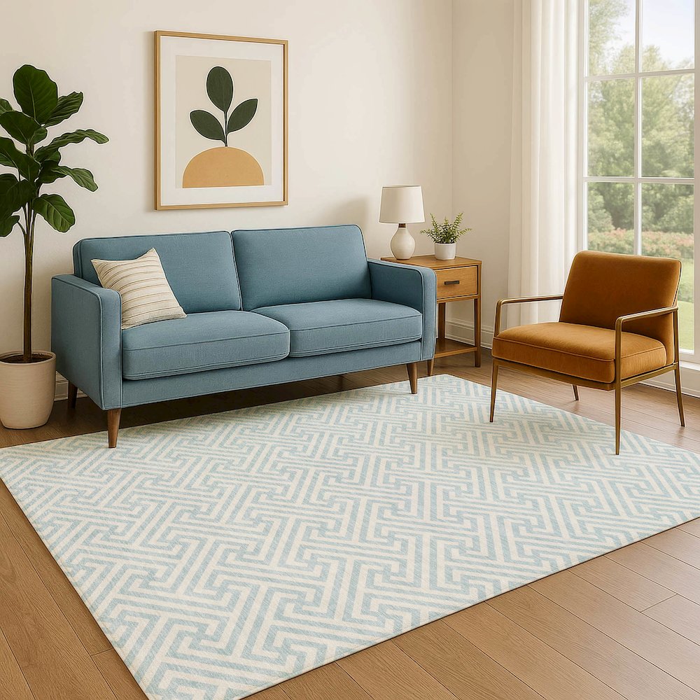 Luxury Washable Indoor/Outdoor The Reserve Sky 5' x 7'6" Rug. Picture 6