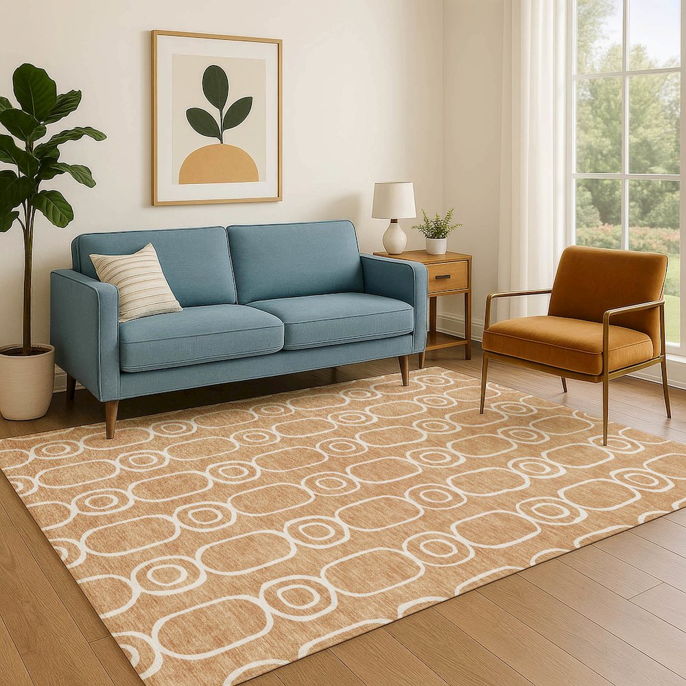 Luxury Washable Indoor/Outdoor The Reserve Copper 5' x 7'6" Rug. Picture 6