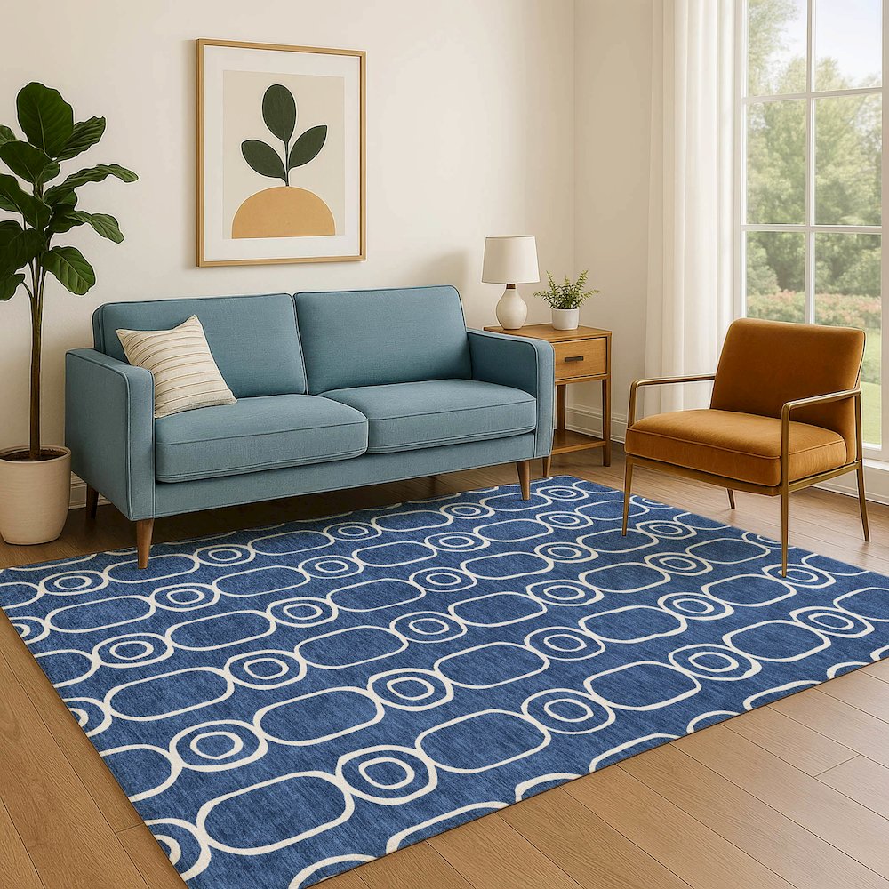 Luxury Washable Indoor/Outdoor The Reserve Navy 5' x 7'6" Rug. Picture 6