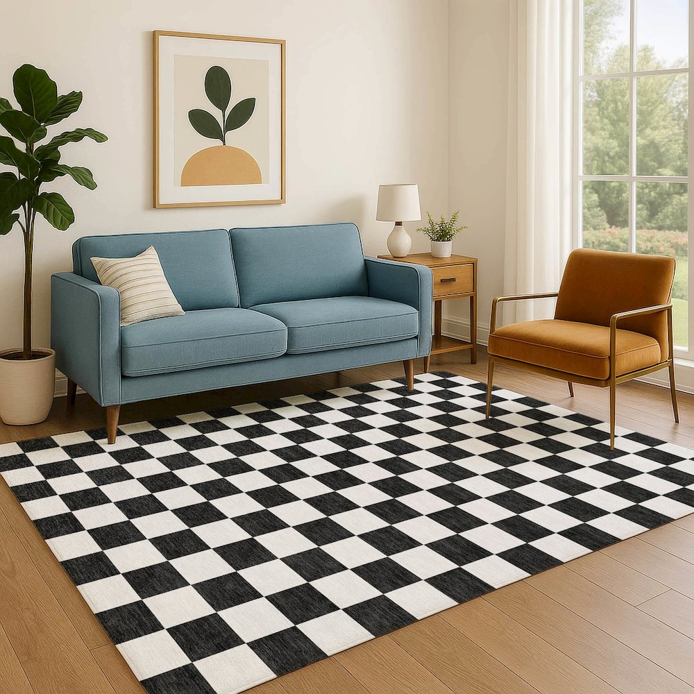 Luxury Washable Indoor/Outdoor The Reserve Black 5' x 7'6" Rug. Picture 6