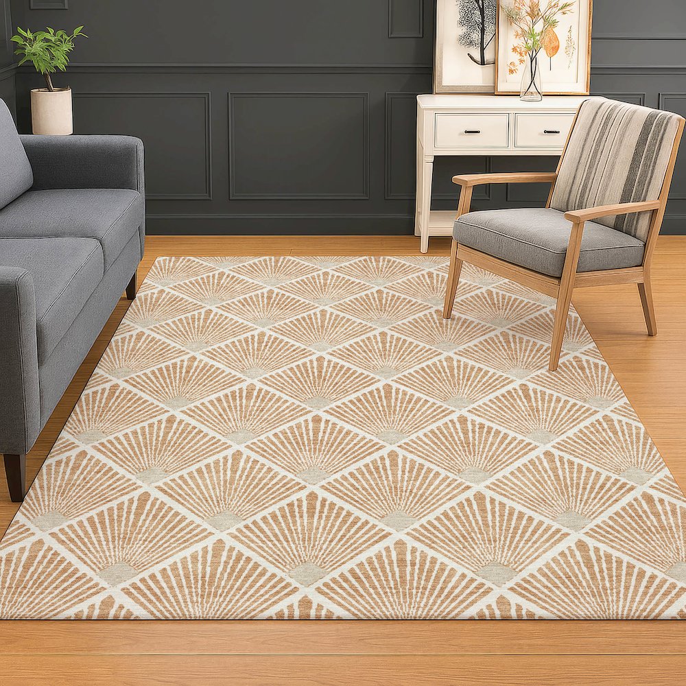 Luxury Washable Indoor/Outdoor The Reserve Copper 5' x 7'6" Rug. Picture 5