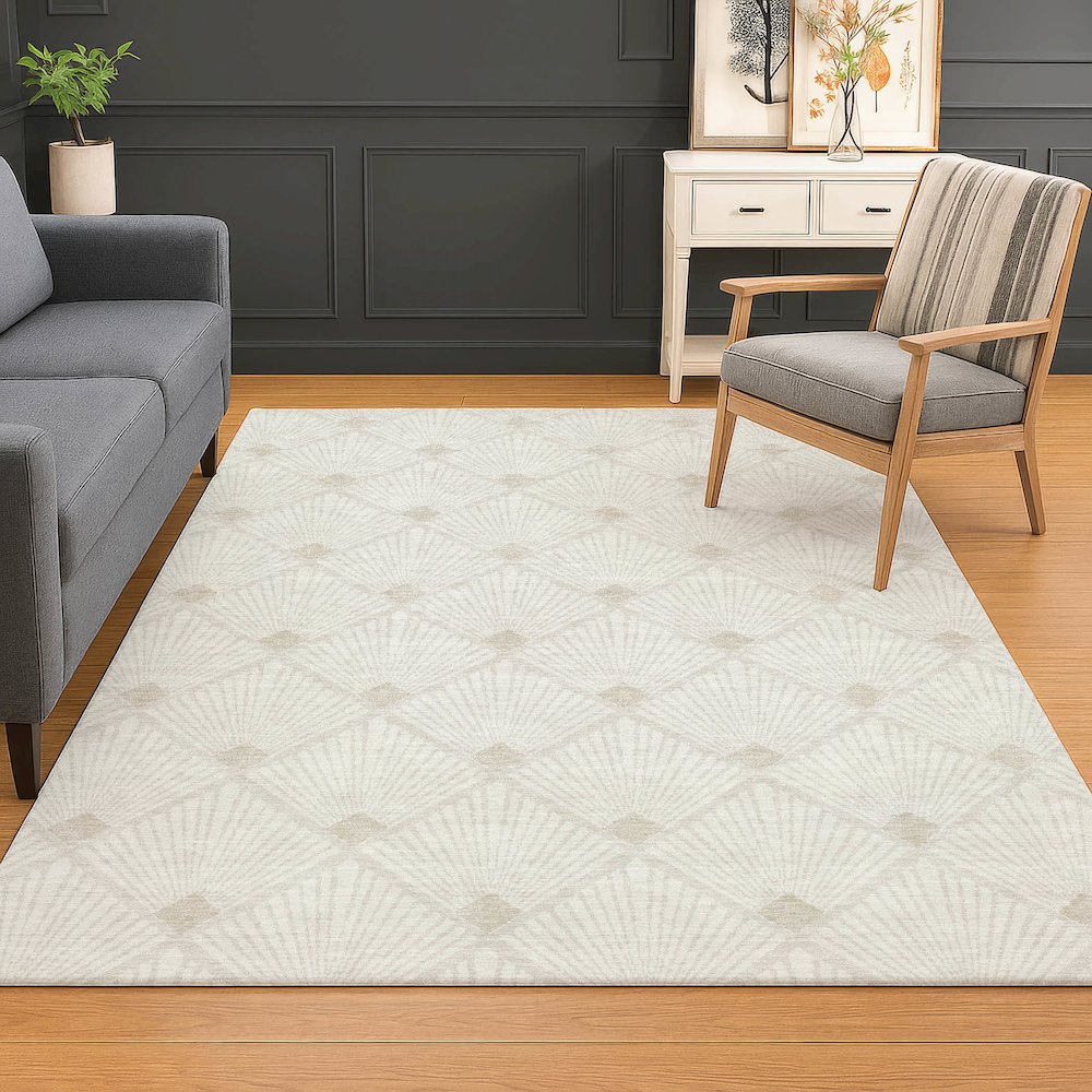 Luxury Washable Indoor/Outdoor The Reserve Ivory 5' x 7'6" Rug. Picture 5