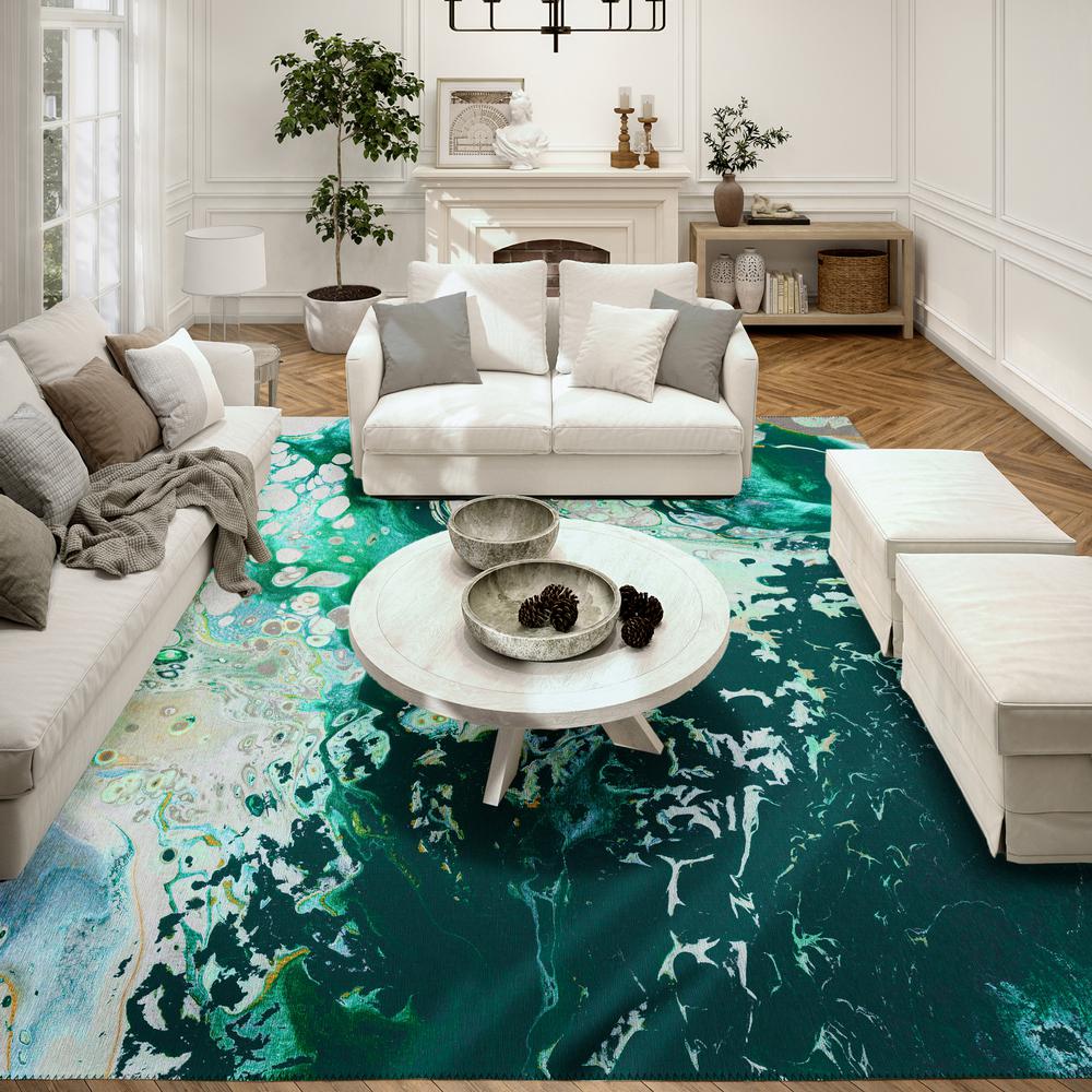 Karina Green Modern Abstract 3' x 5' Area Rug Green AKC40. Picture 1