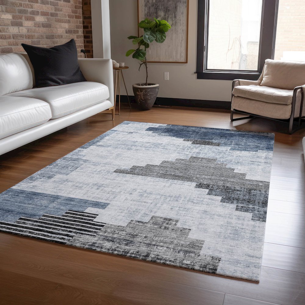 Machine Washable Indoor/Outdoor Chantille Blue 8' x 10' Rug. Picture 5