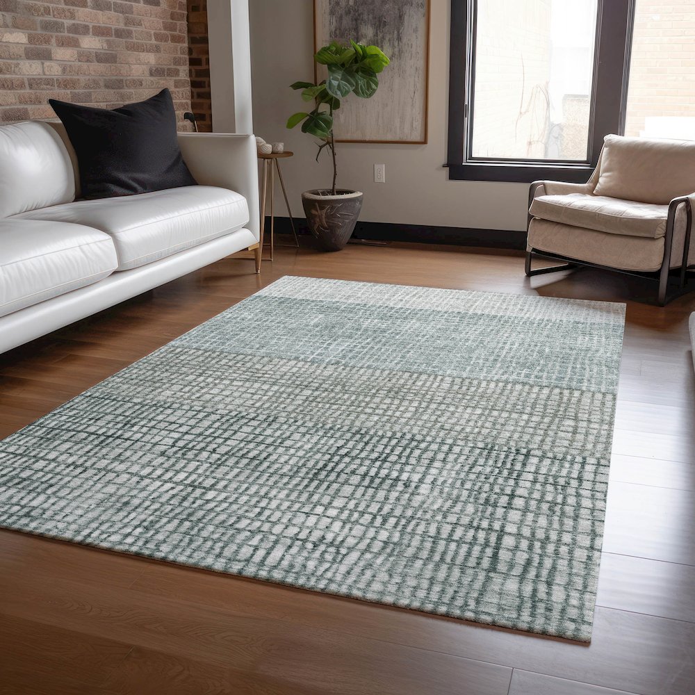 Machine Washable Indoor/Outdoor Chantille Aqua 8' x 10' Rug. Picture 5