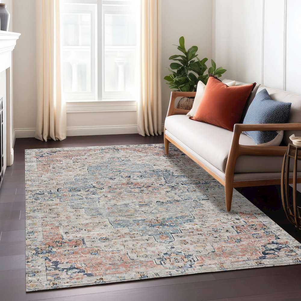 Machine Washable Indoor/Outdoor Chantille Beige 8' x 10' Rug. Picture 6
